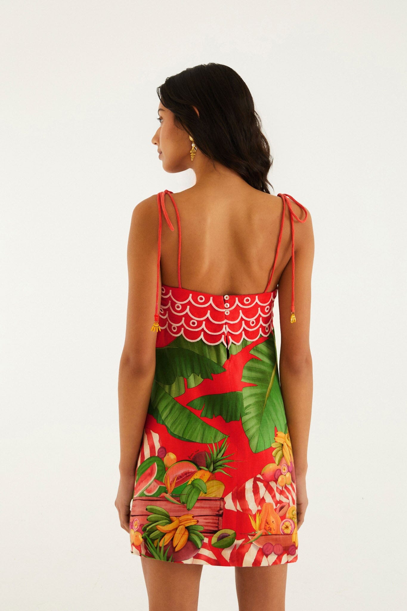 Valentina Tropical Floral Mini Dress FRUIT TROLLEY RED 3