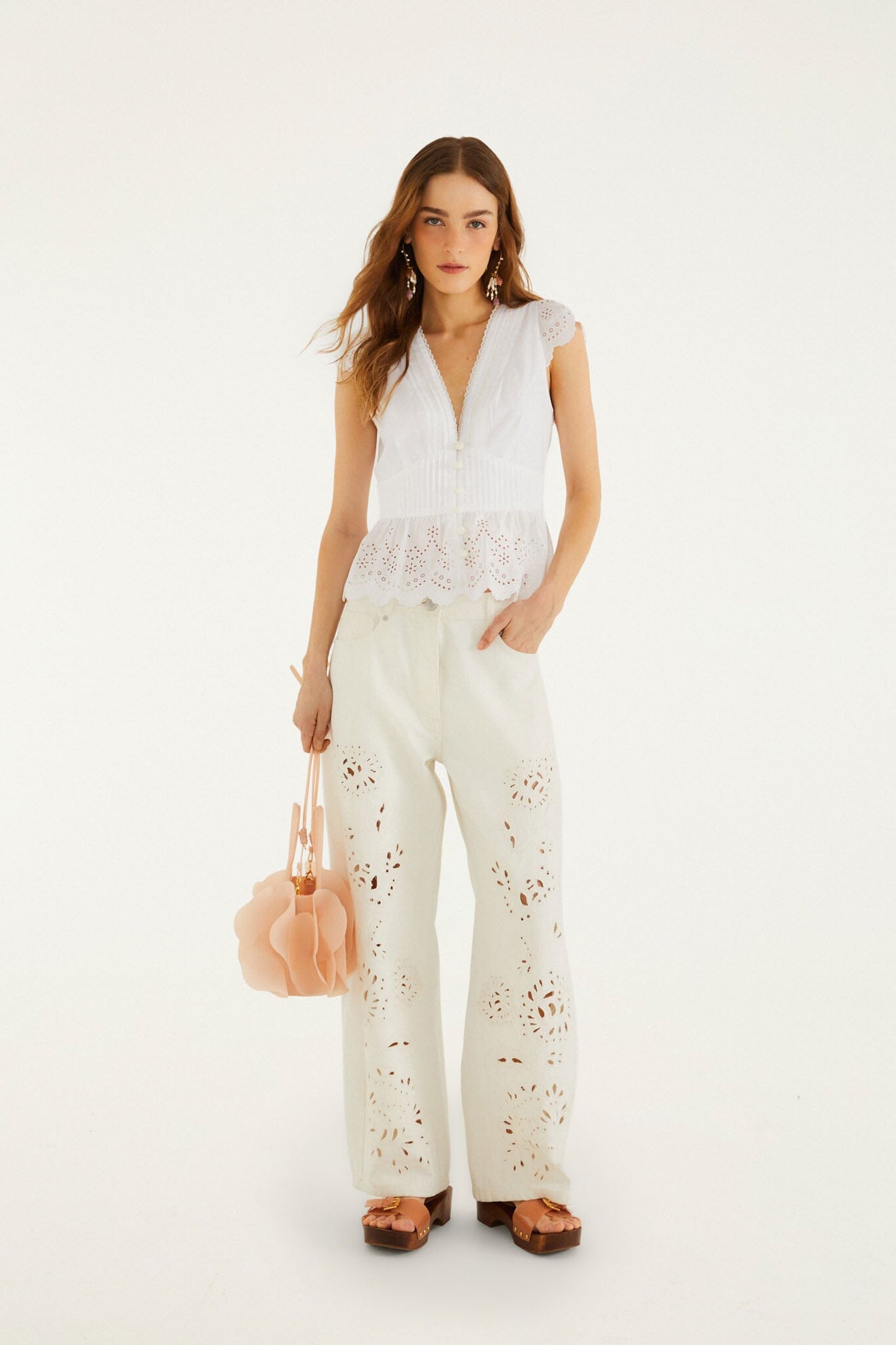 Isabelle Scallop Linen Maxi Dress White Embroidered Lace Blouse 2