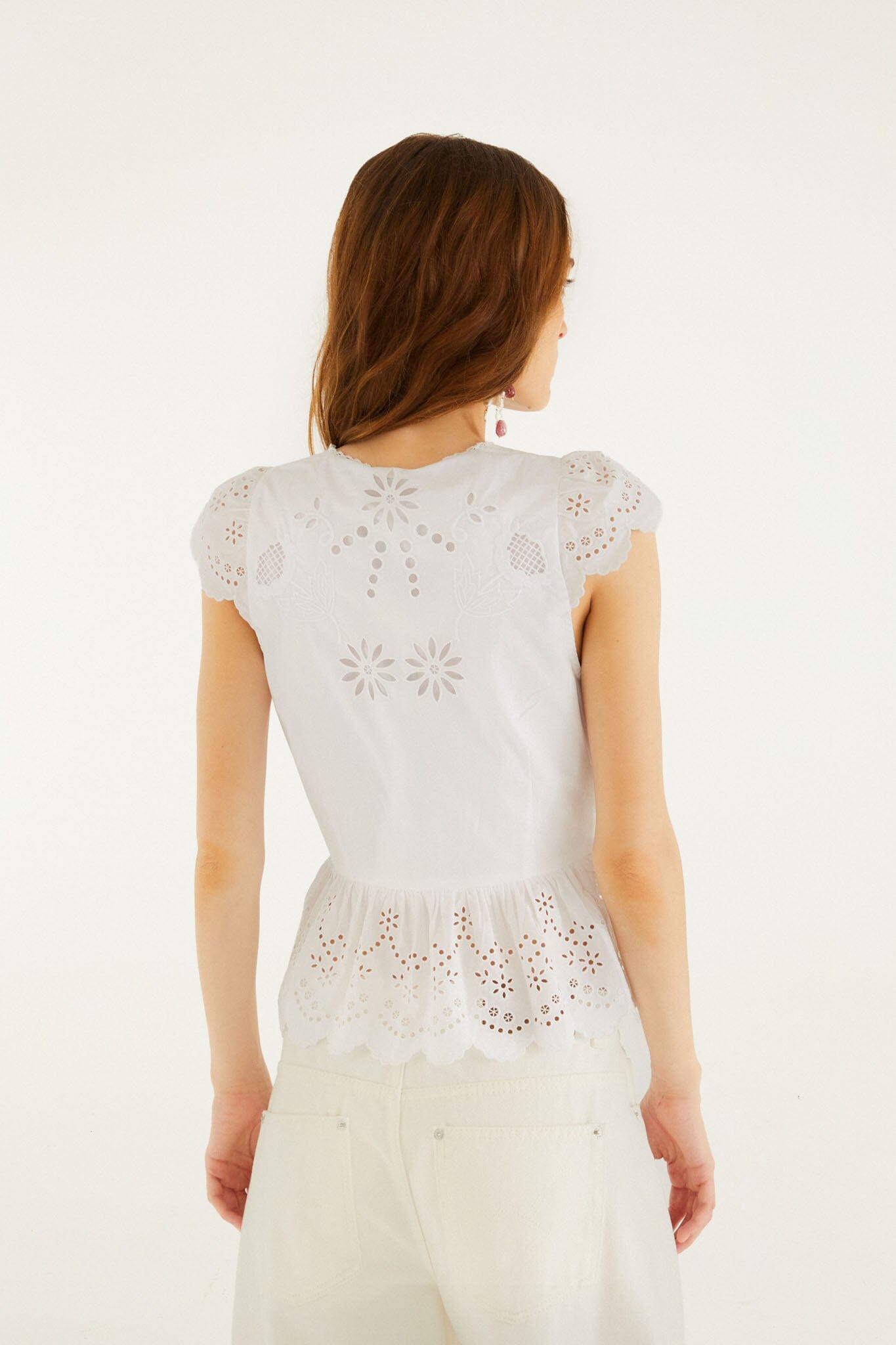 Isabelle Scallop Linen Maxi Dress White Embroidered Lace Blouse 3