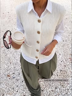 Margot Knit Vest with Gold Buttons Gold 1