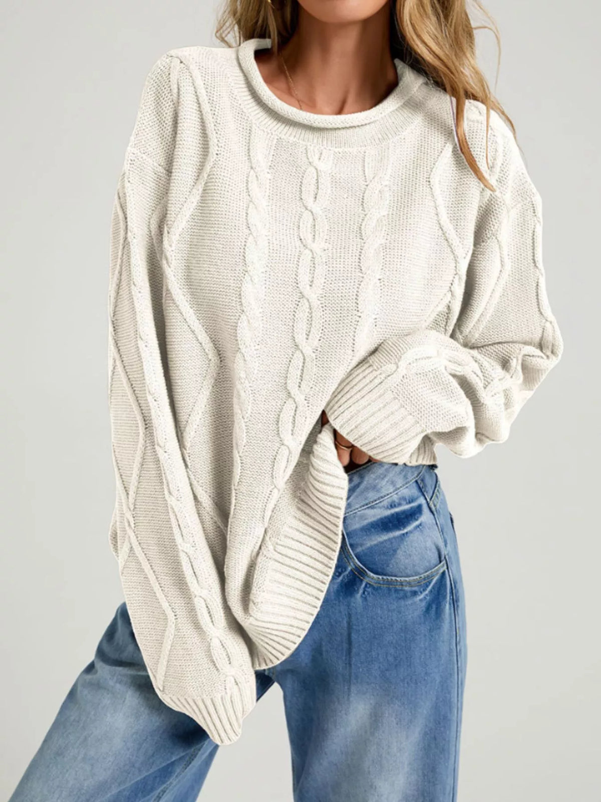 Margot Cable Knit Sweater in Brown Beige 9