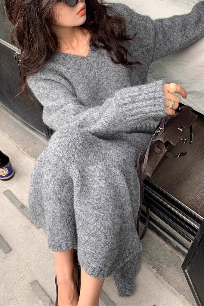 Margot V-Neck Knit & Mermaid Skirt Set Grey 6