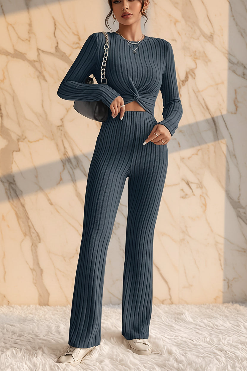 Valentina Ribbed Knit Two-Piece Set Apricot 1