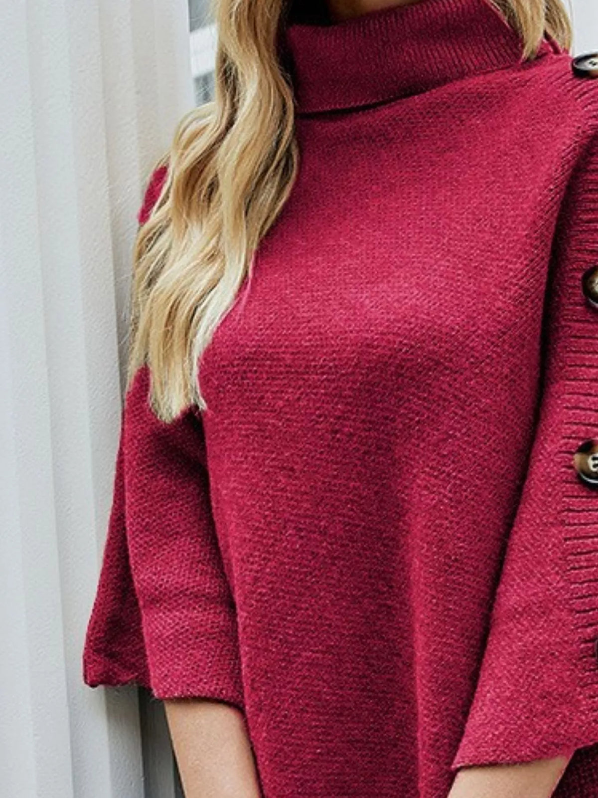 Margot Turtleneck Sweater Poncho in Red Gray 9