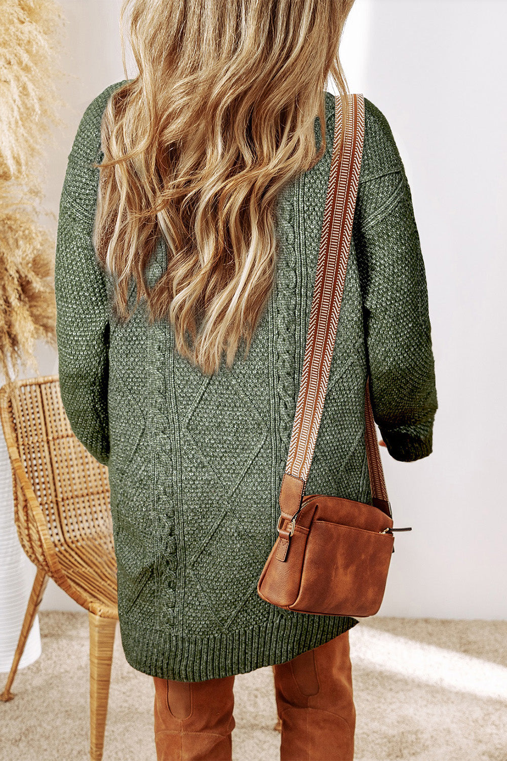 Margot Cable Knit Sweater Dress in Mist Green Parchment 2