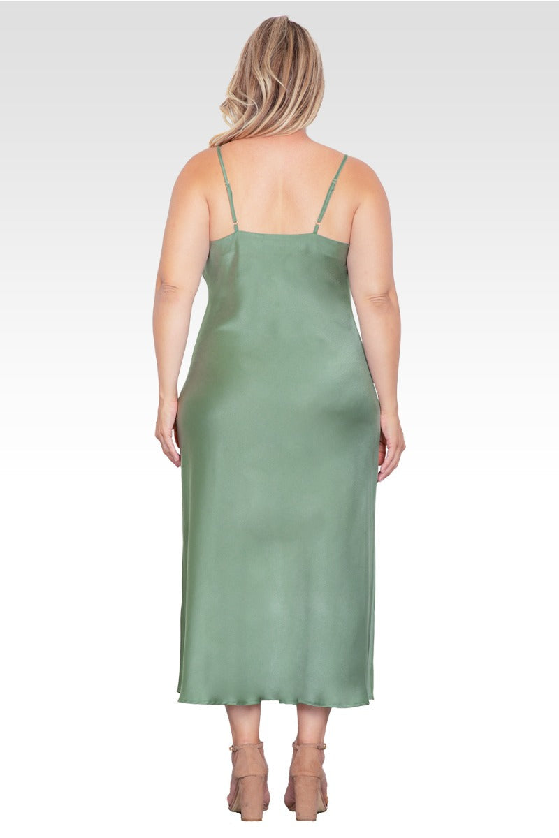 Margot Satin Slip Dress in Black Bay Leaf 2