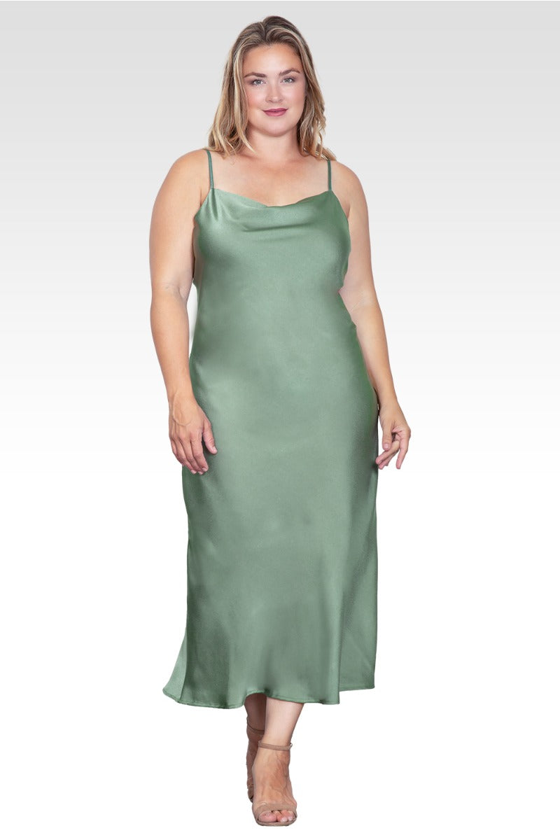 Margot Satin Slip Dress in Black Bay Leaf 1