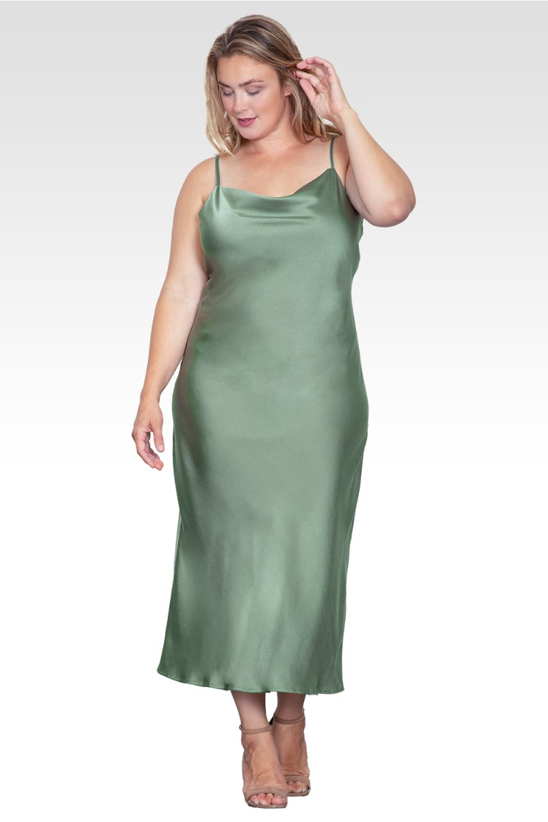 Margot Satin Slip Dress in Black Bay Leaf 3