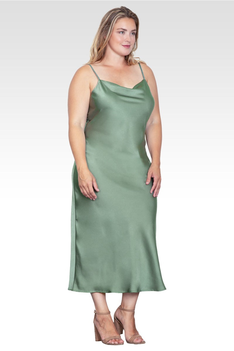 Margot Satin Slip Dress in Black Bay Leaf 4