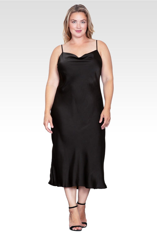 Margot Satin Slip Dress in Black Black 1