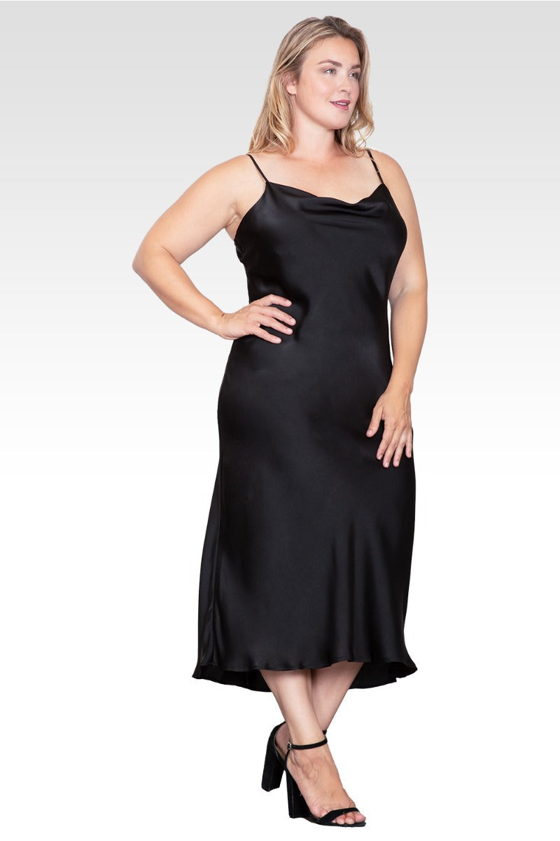 Margot Satin Slip Dress in Black Black 3
