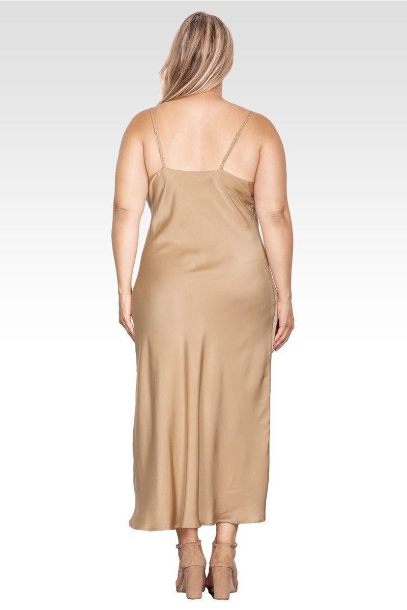 Margot Satin Slip Dress in Black Mocha Tan 2