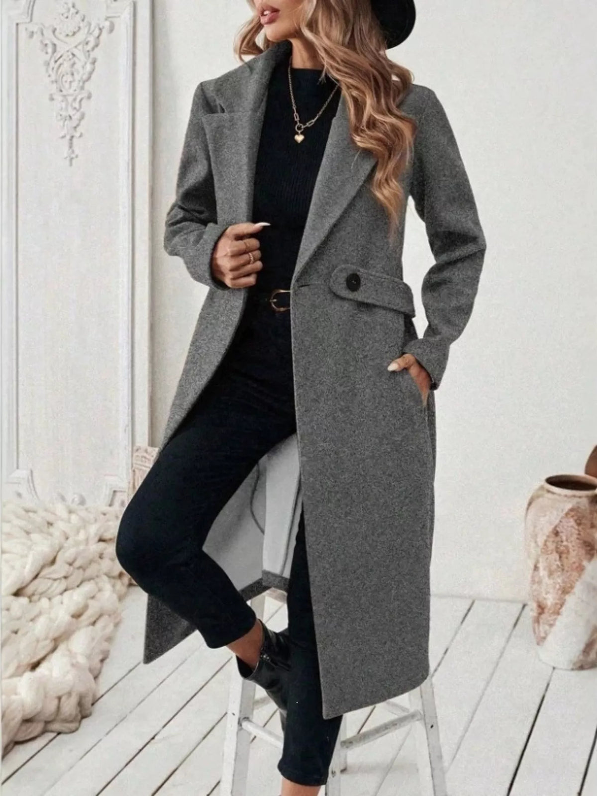 Margot Belted Lapel Coat in Burgundy Khaki 3