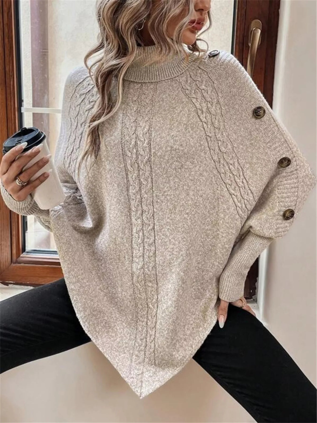 Margot Cable Knit Turtleneck Sweater Black 7