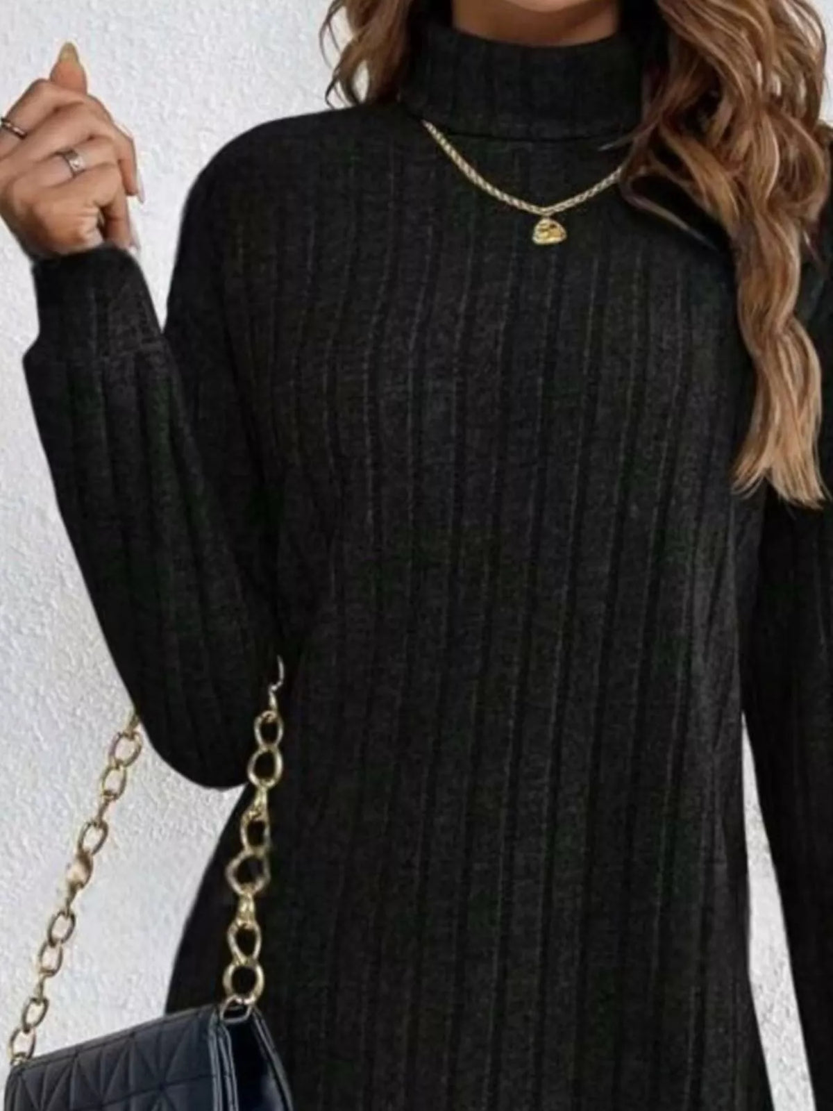 Margot Ribbed Knit Turtleneck Mini Dress Light Gray 10