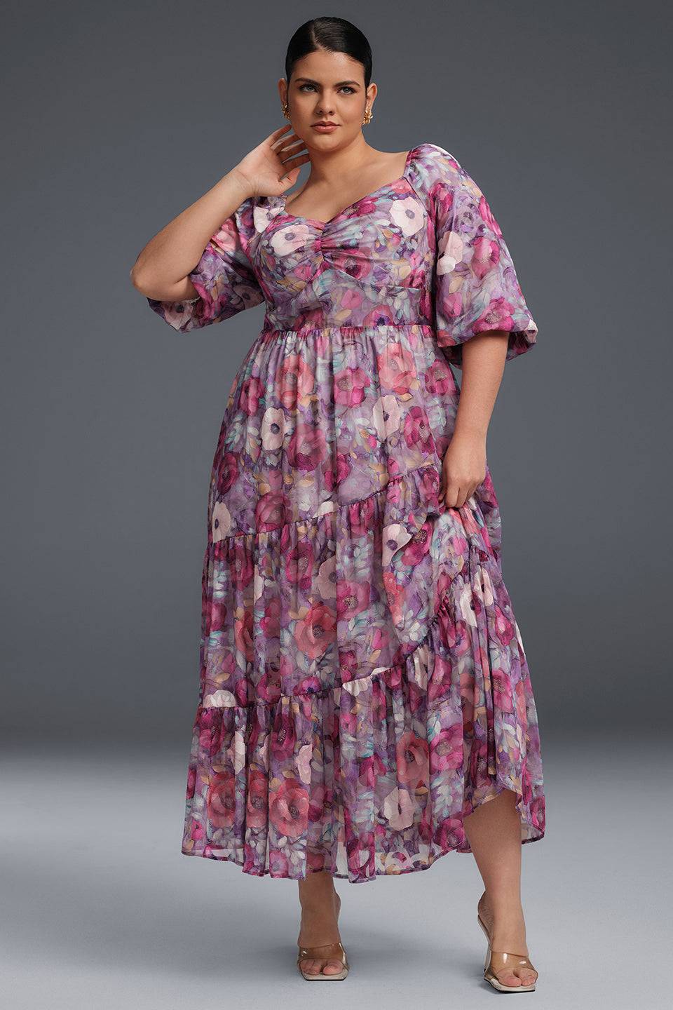 Isabelle Floral Pleated Maxi Dress Neck Flower Print Pleated Maxi Dress 9