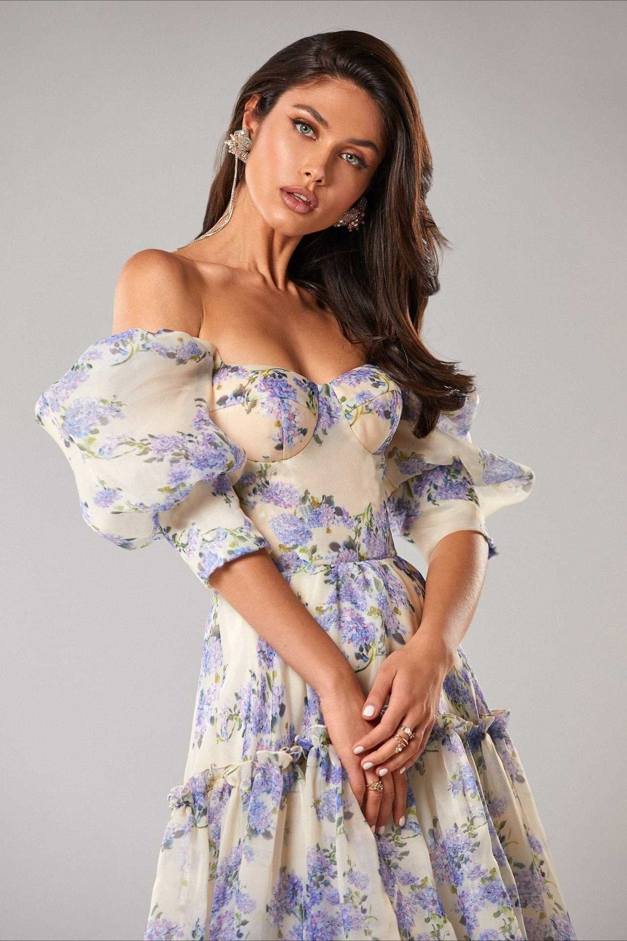 Isabelle Floral Organza Maxi Dress White 5