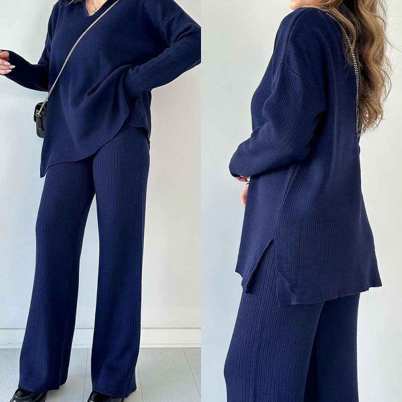 Margot Two-Piece Knit Set with Slit Detail Black 5