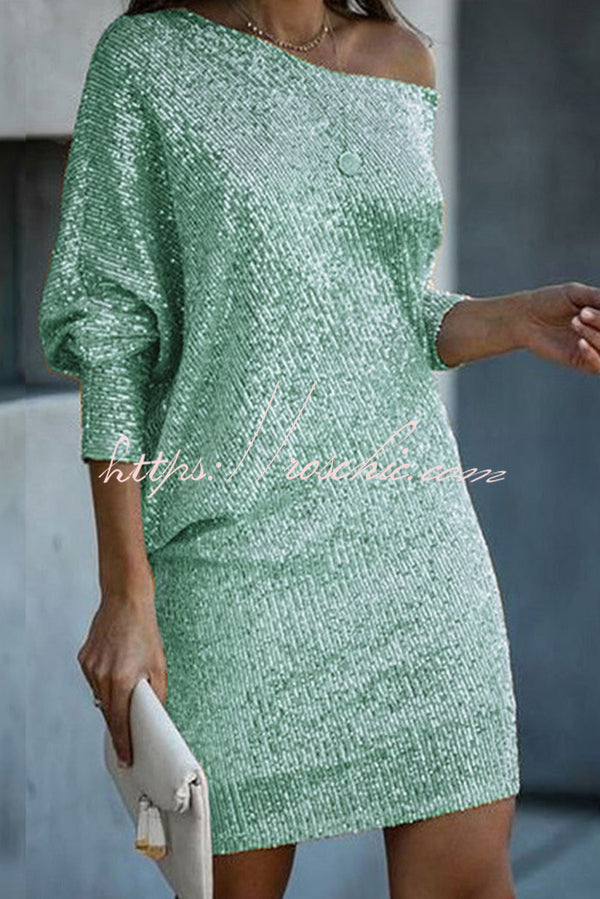 Evadne Sequin Off-Shoulder Mini Dress Blue 3
