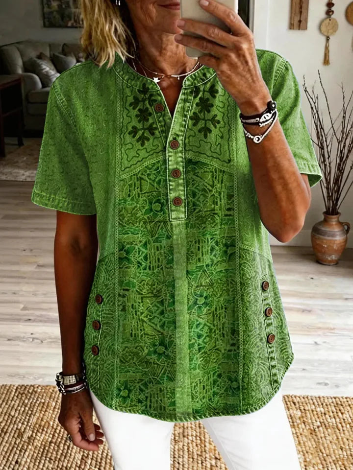 Wilhelmina Art Print Linen Shirt Dress Teal 6