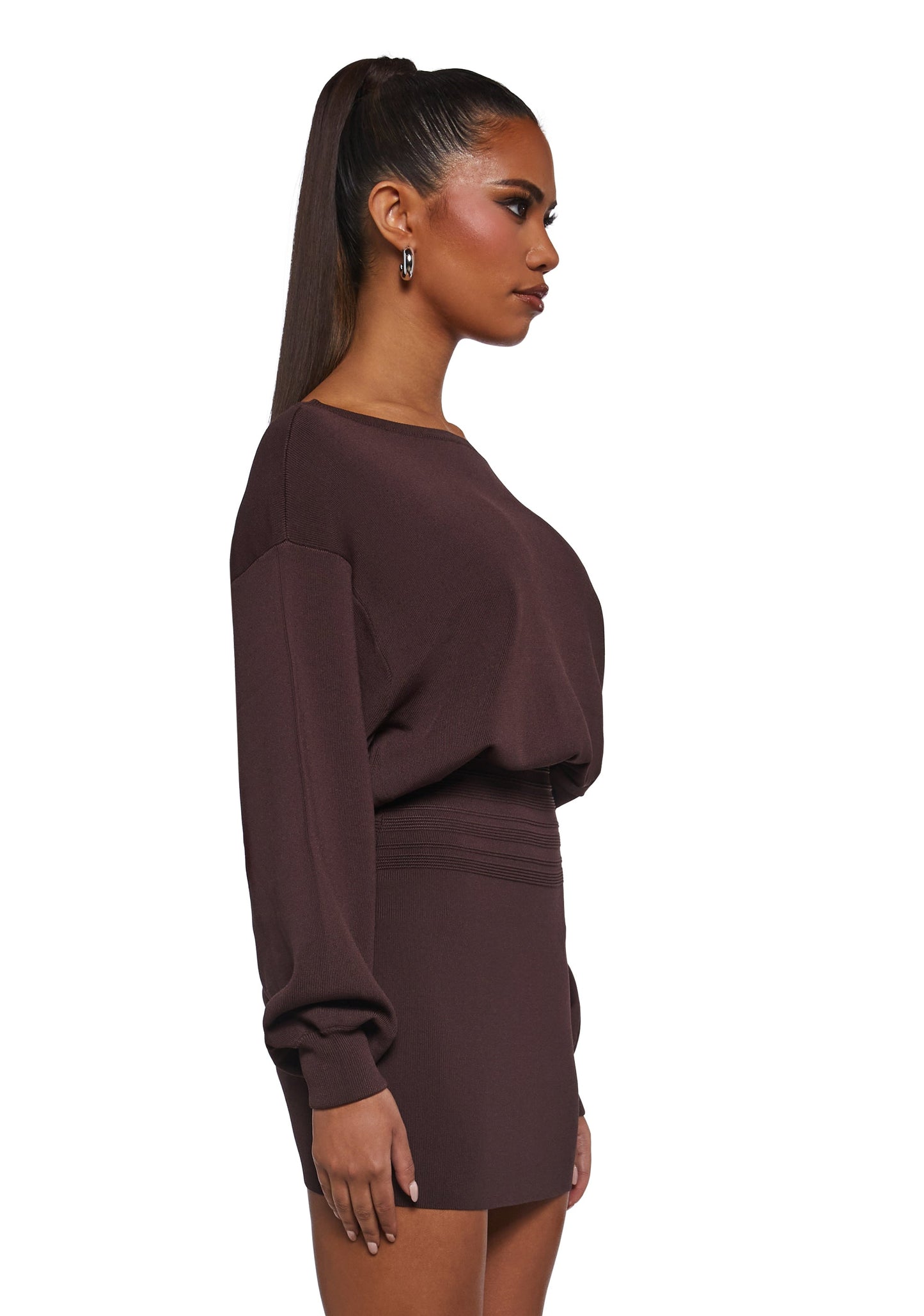 Arabella Luxe Mini Dress in Chocolate BROWN 3