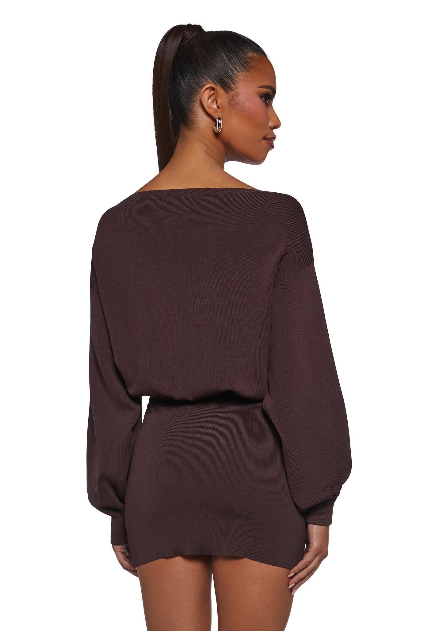 Arabella Luxe Mini Dress in Chocolate BROWN 4