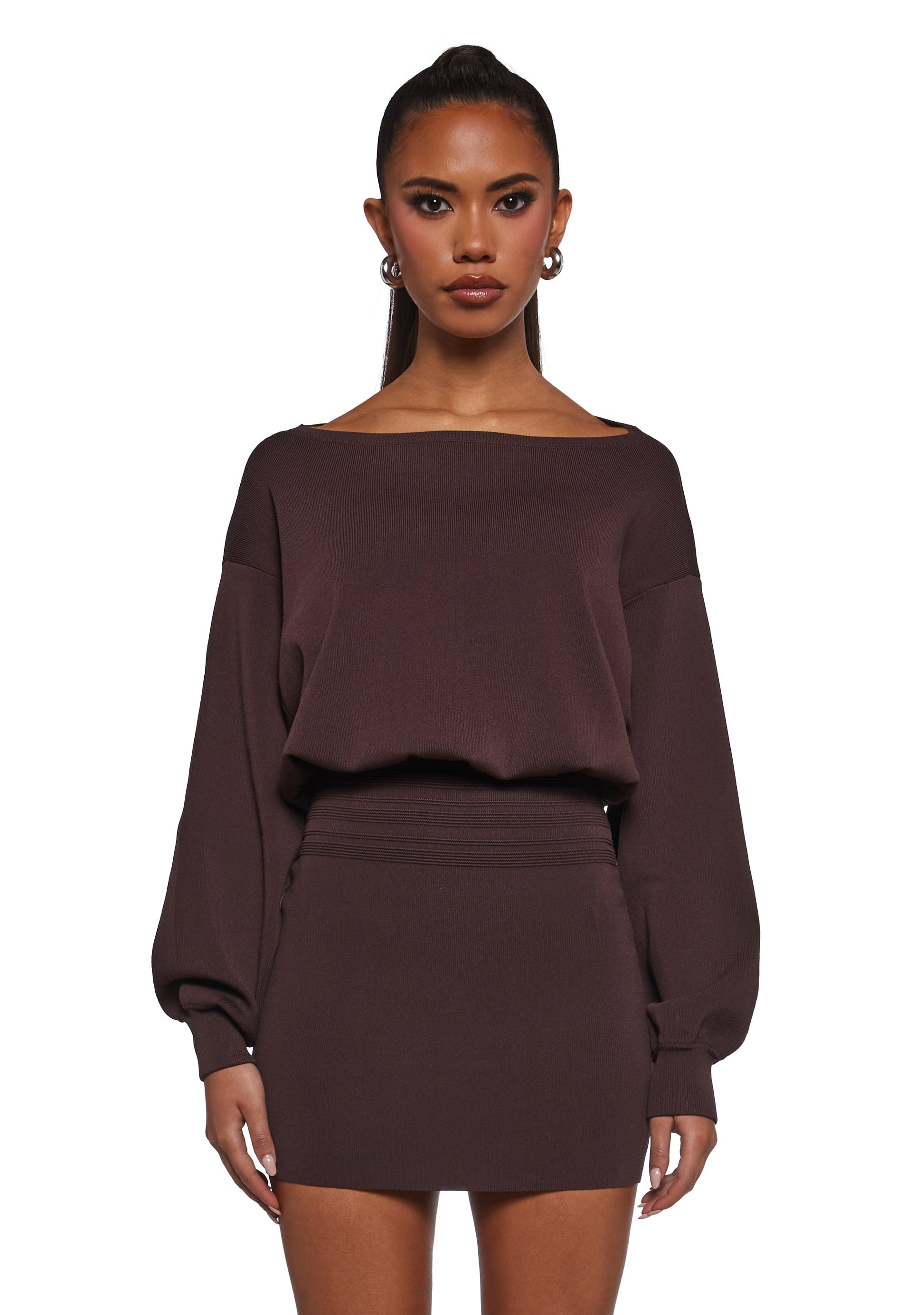 Arabella Luxe Mini Dress in Chocolate BROWN 1