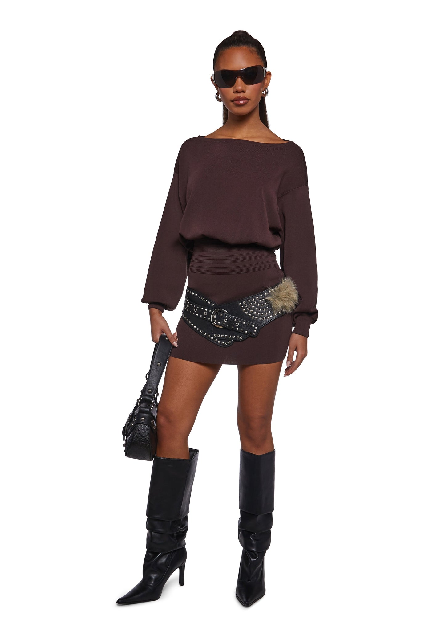 Arabella Luxe Mini Dress in Chocolate BROWN 2