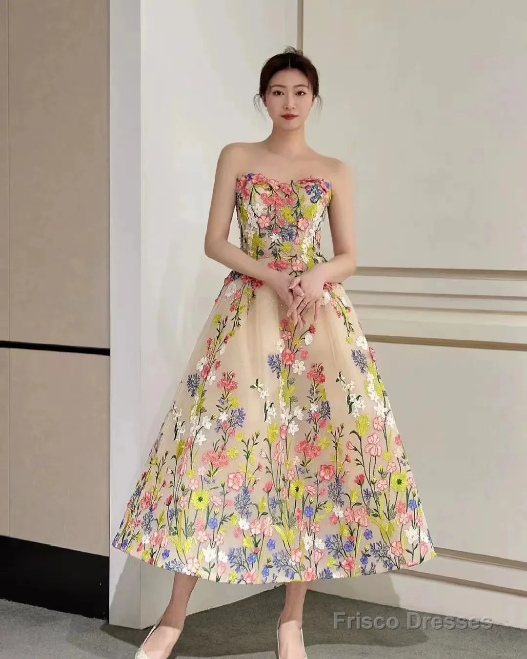 Isabelle Floral Tea-Length Dress line Party Dresses, Newest Girl Graduation Dresses, Unique Prom Dresses, Newest Prom Dresses 1