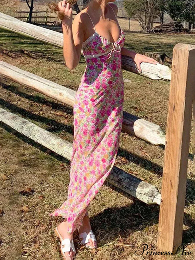 Valentina Floral Spaghetti Strap Maxi Dress Pink 5