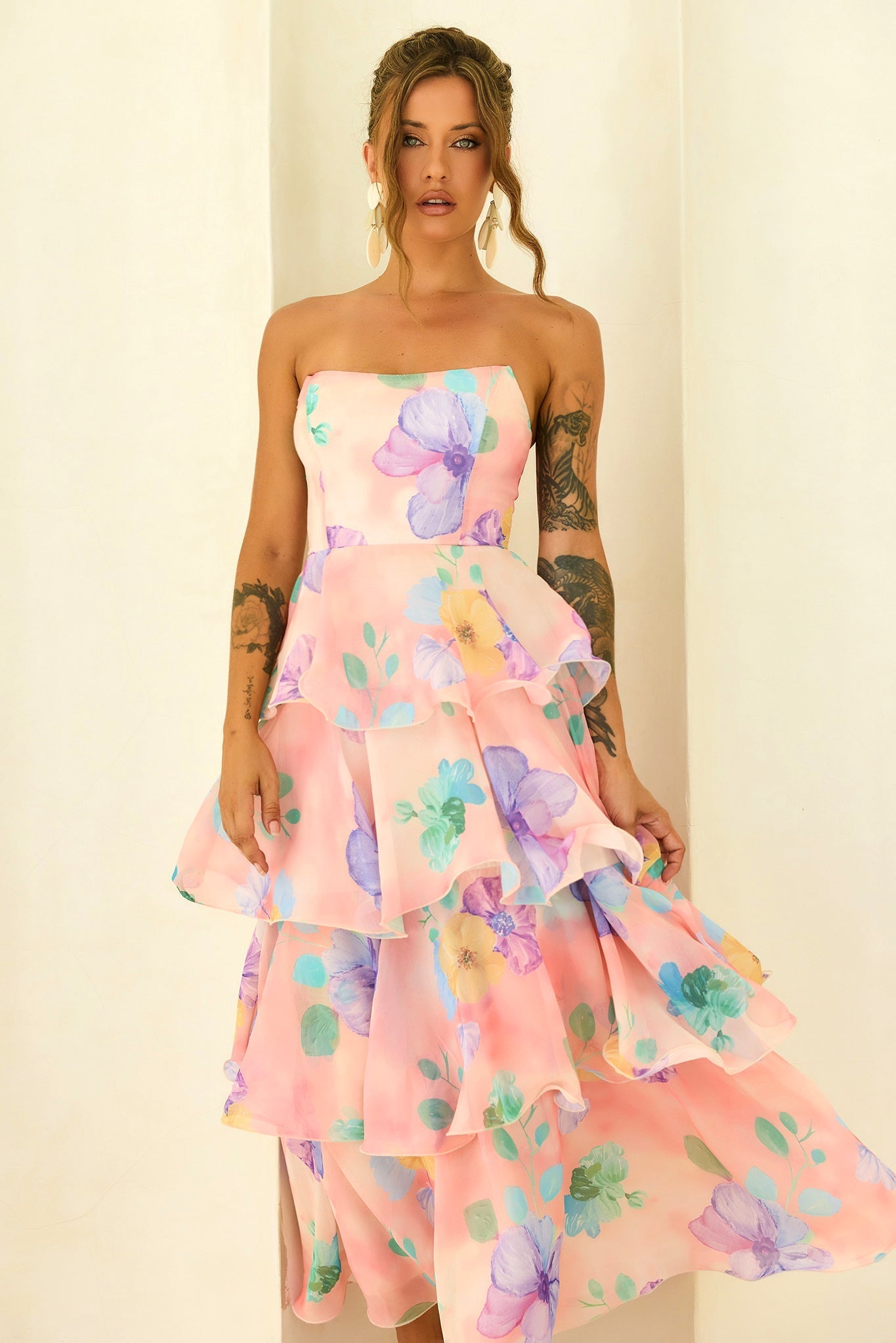 Arabella Chiffon Maxi Dress in Yellow Multi Yellow Multi 11