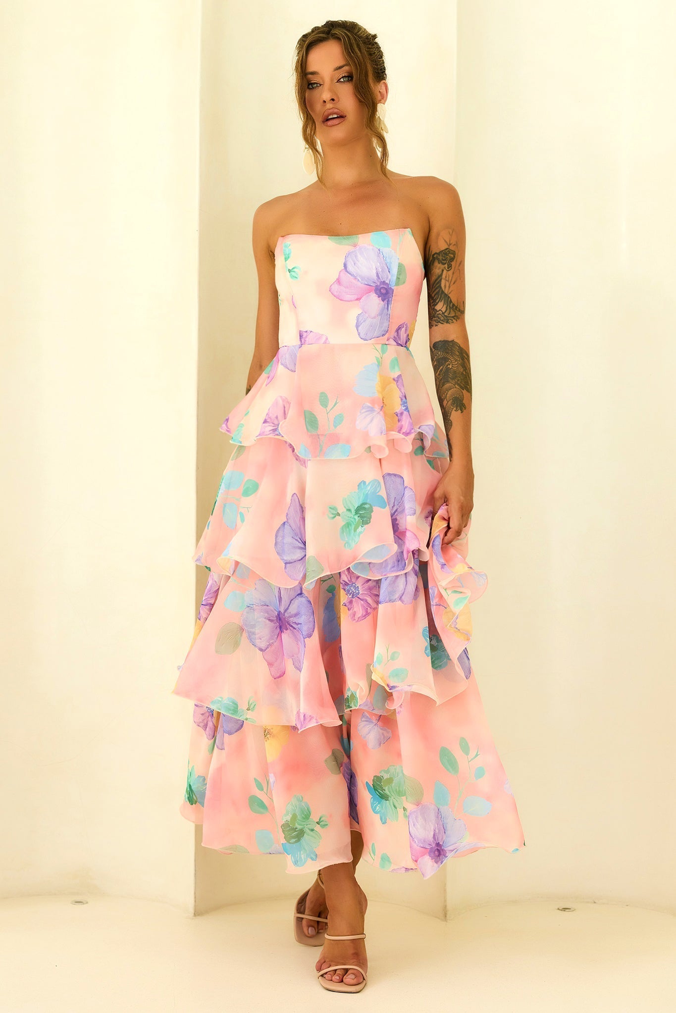 Arabella Chiffon Maxi Dress in Yellow Multi Yellow Multi 14