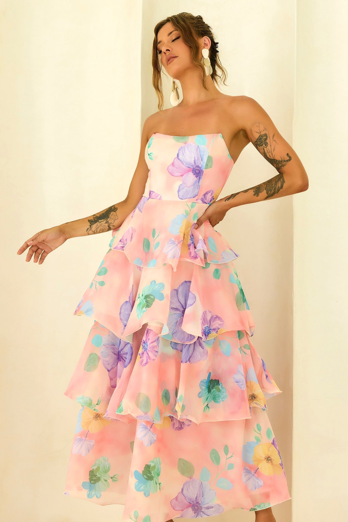 Arabella Chiffon Maxi Dress in Yellow Multi Yellow Multi 15