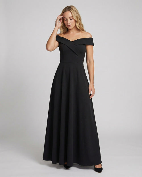 Heidi Off-Shoulder Satin Maxi Dress Black 1