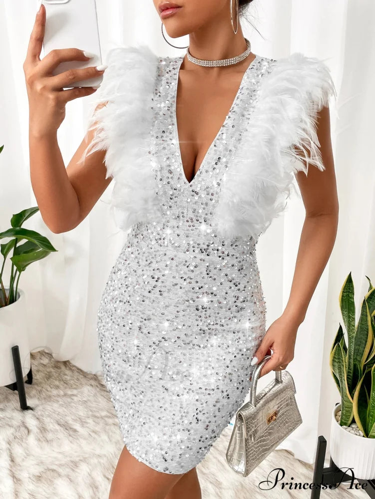 Luminous Sequin Bodycon Dress White 9