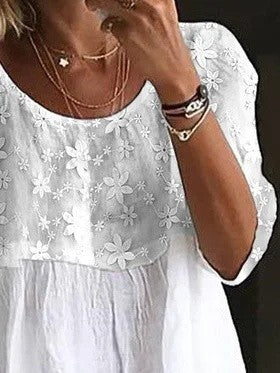 Fenna Lace Patchwork Shirt Dress White 4