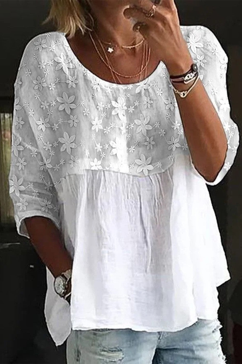 Fenna Lace Patchwork Shirt Dress White 1