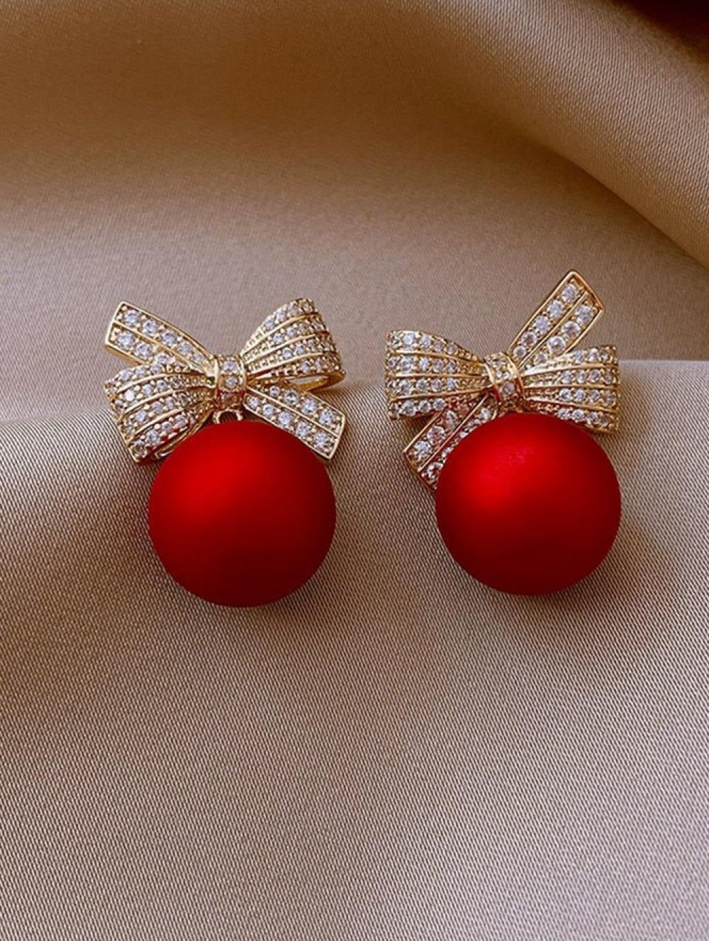 Luminous Rhinestone Drop Earrings Red 1