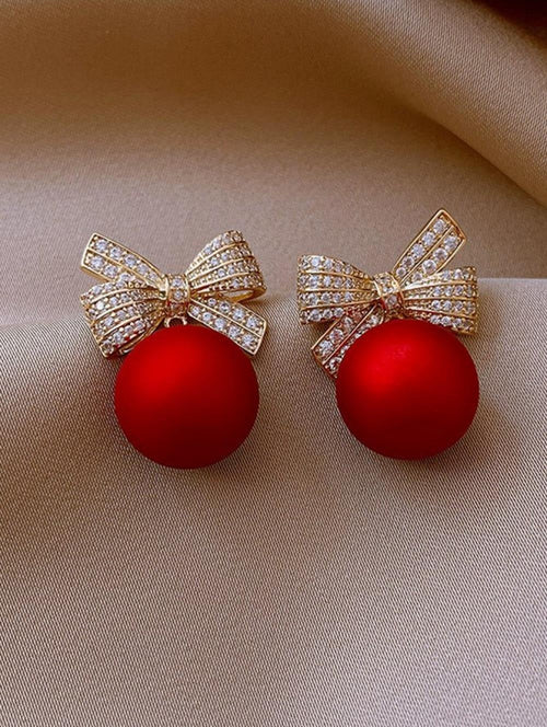 Luminous Rhinestone Drop Earrings Red 1