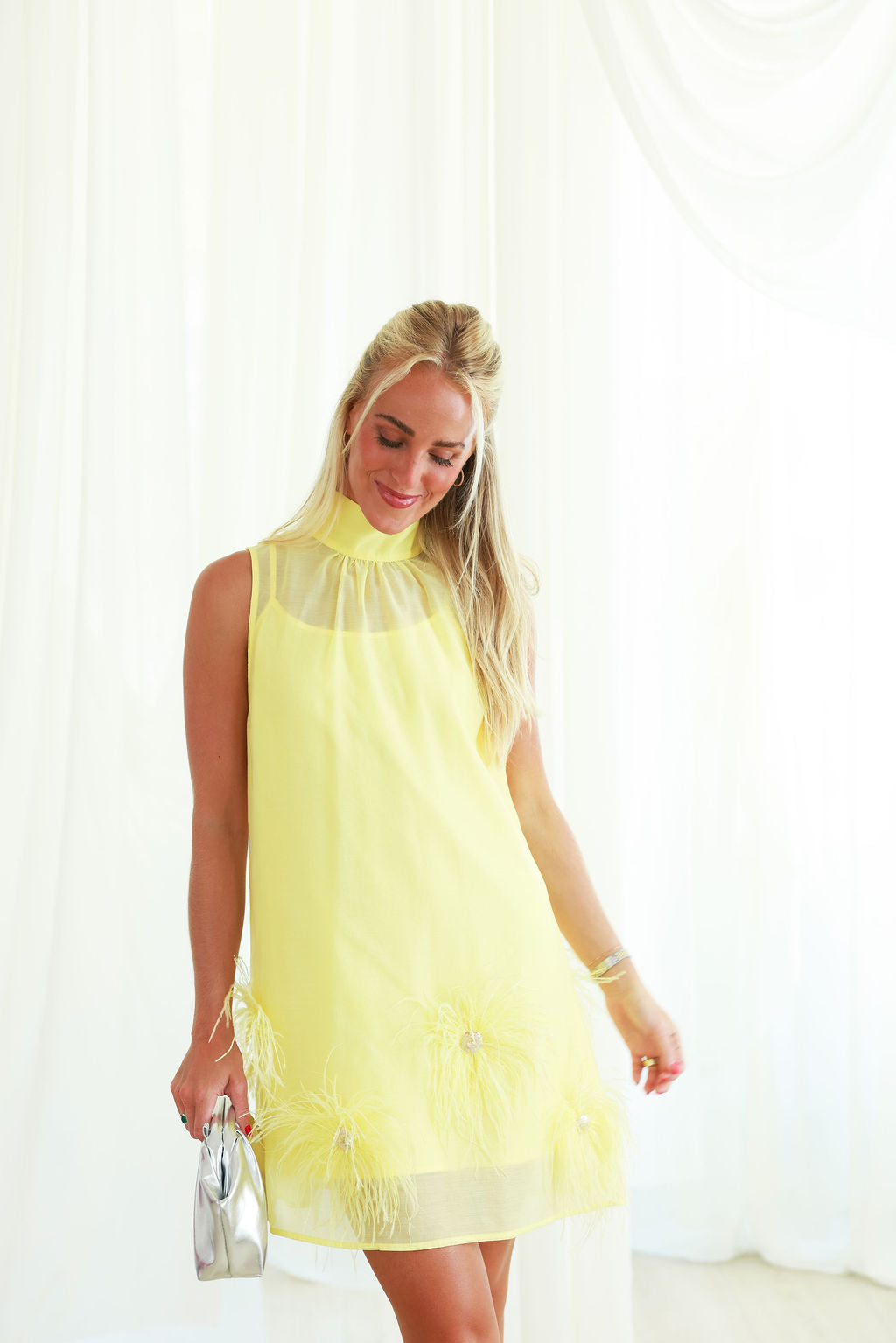 Emmy Satin Slip Dress in Black Lemon 4