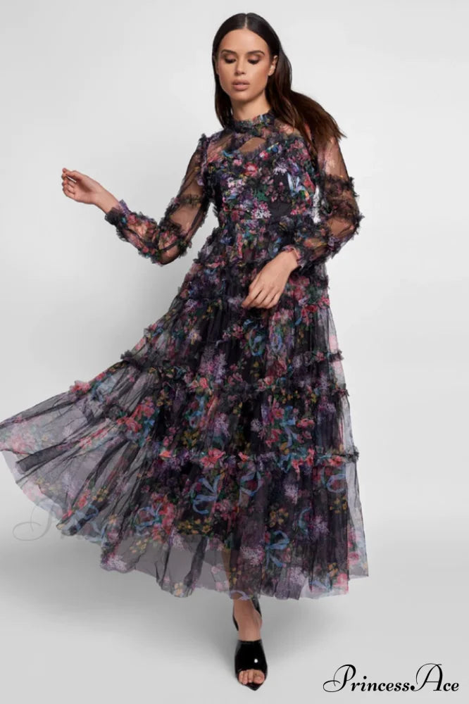 Georgina Ruffle Maxi Dress Apricot 3
