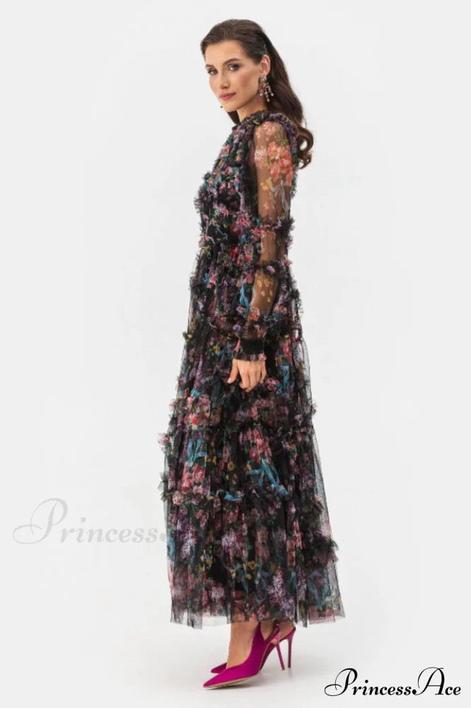 Georgina Ruffle Maxi Dress Apricot 4