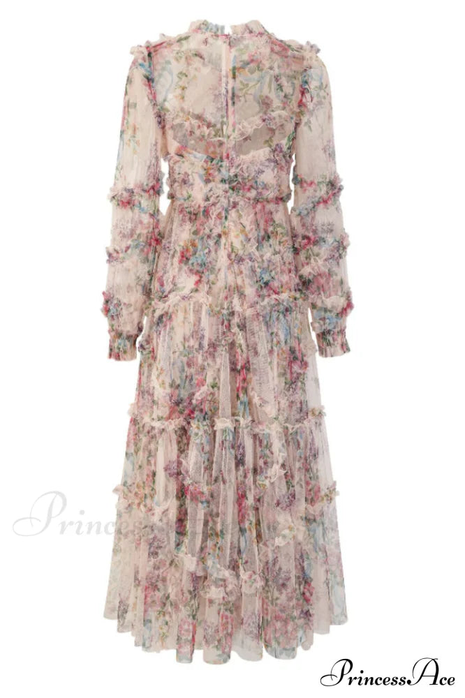 Georgina Ruffle Maxi Dress Apricot 5