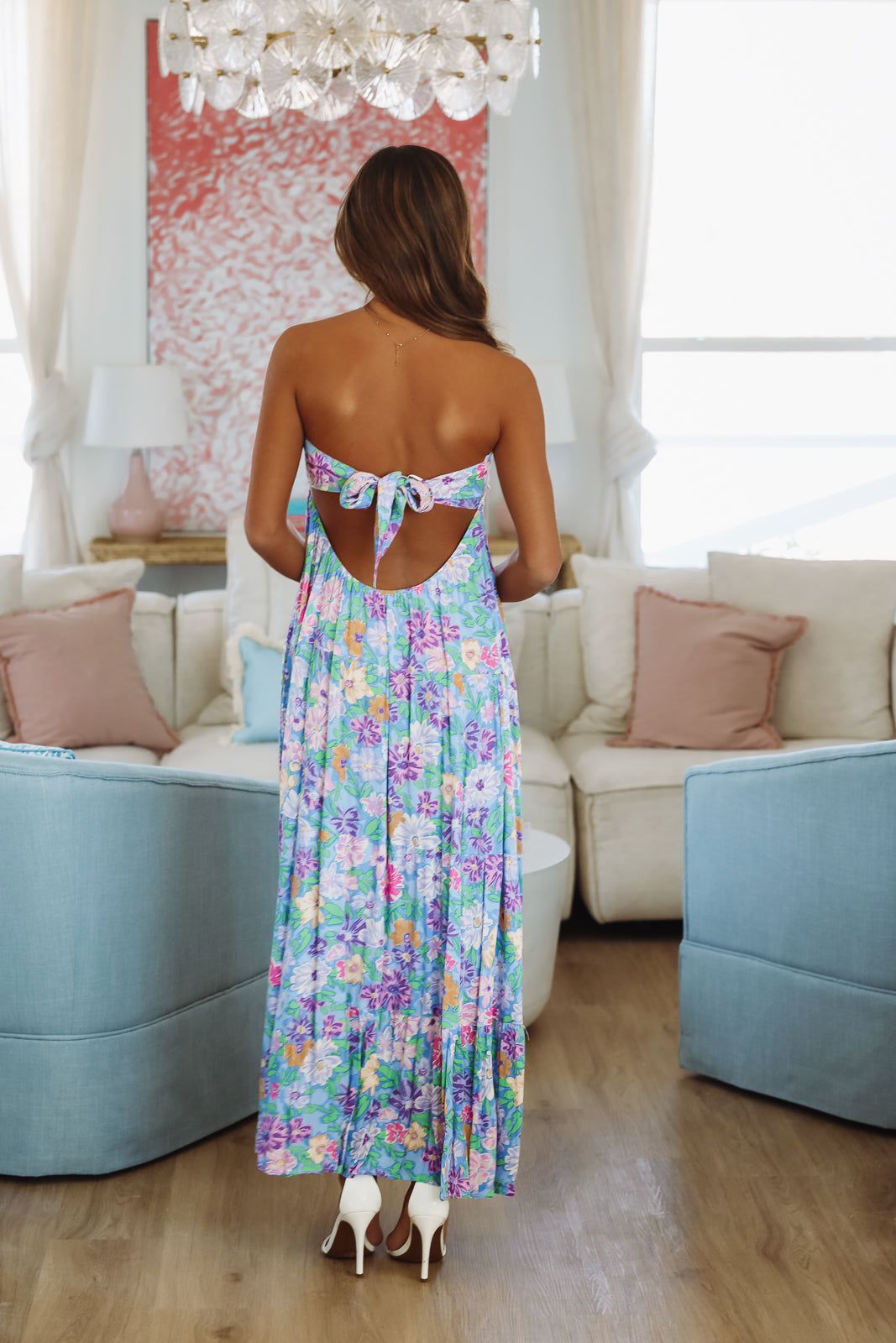Arabella Watercolor Maxi Dress Blue, Purple and Green 3