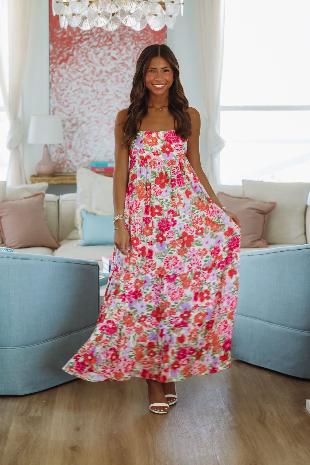 Arabella Watercolor Maxi Dress Pink, Red and Purple 3