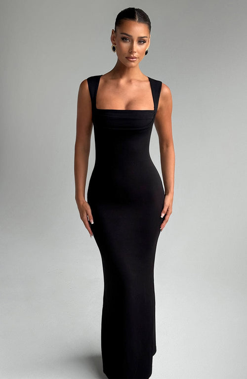 Helena Satin Maxi Dress Black 1