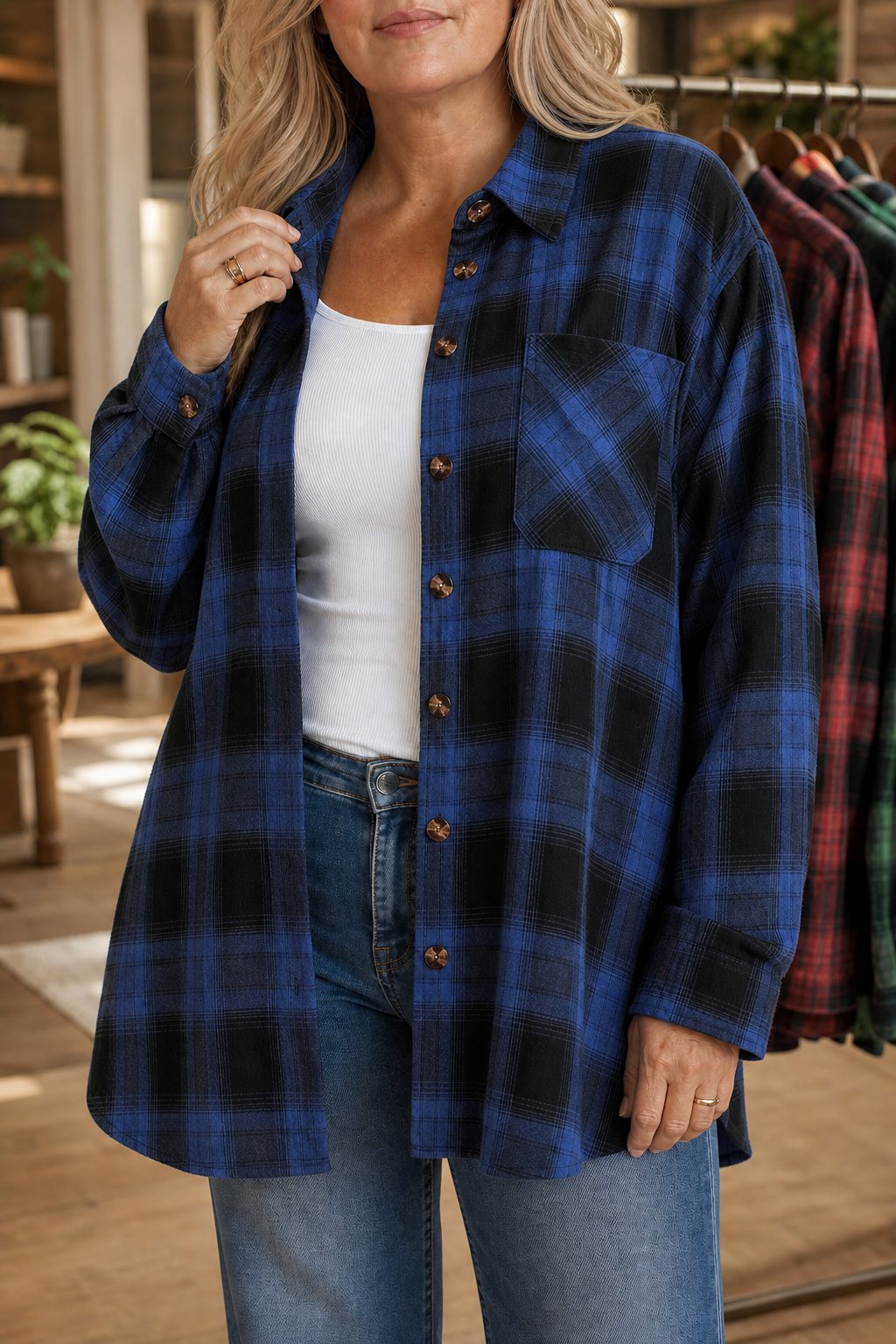 Edith Buffalo Plaid Shacket Red-Black Plaid 1