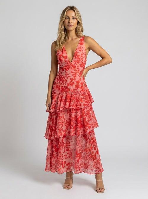 ELISA RUFFLE MAXI DRESS Red 1