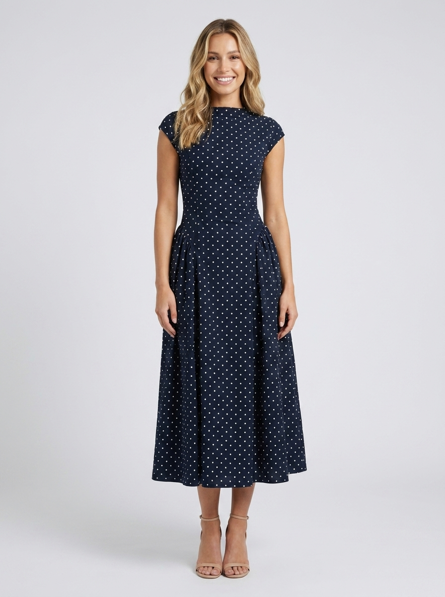 Navy Polka Dot front