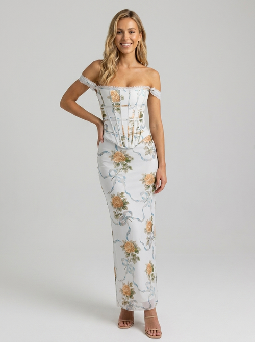 ROSALIE CORSET MAXI DRESS Blanc Floral 1